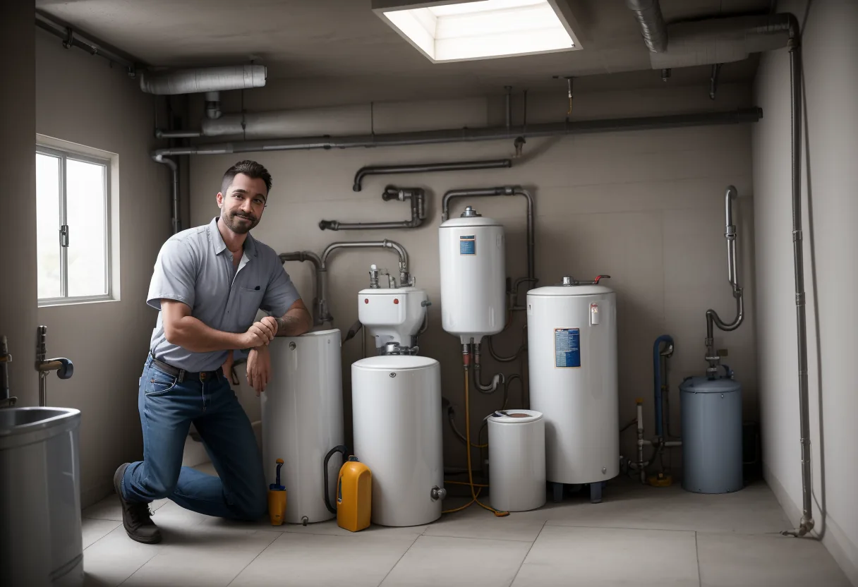 Un plombier de Clapet Nord au travail près d&rsquo;un chauffe-eau